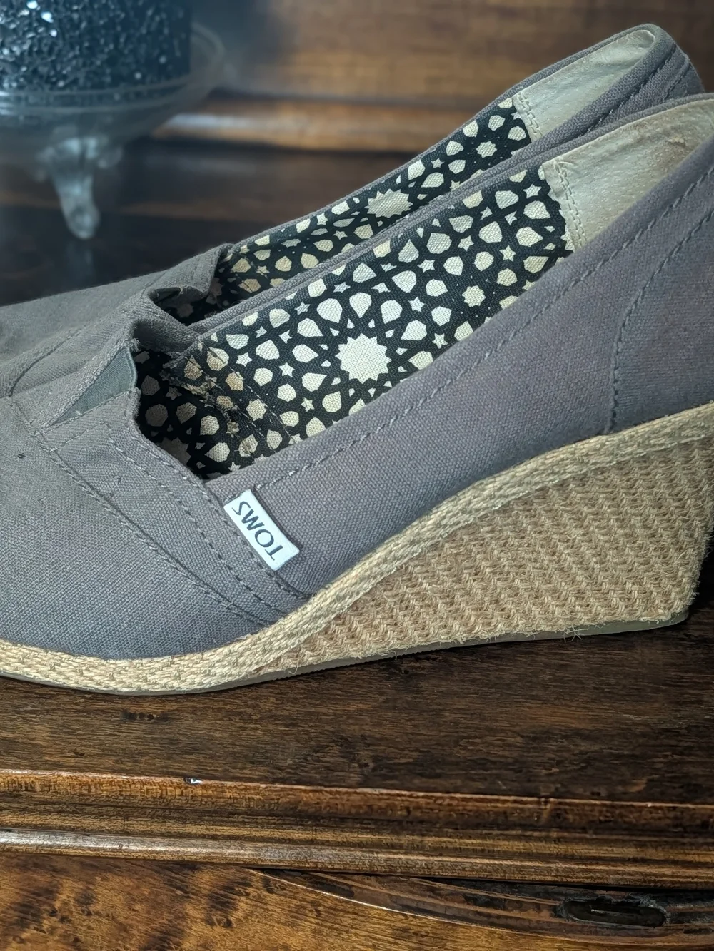 TOMS Women's Gray Canvas Espadrille Wedge
